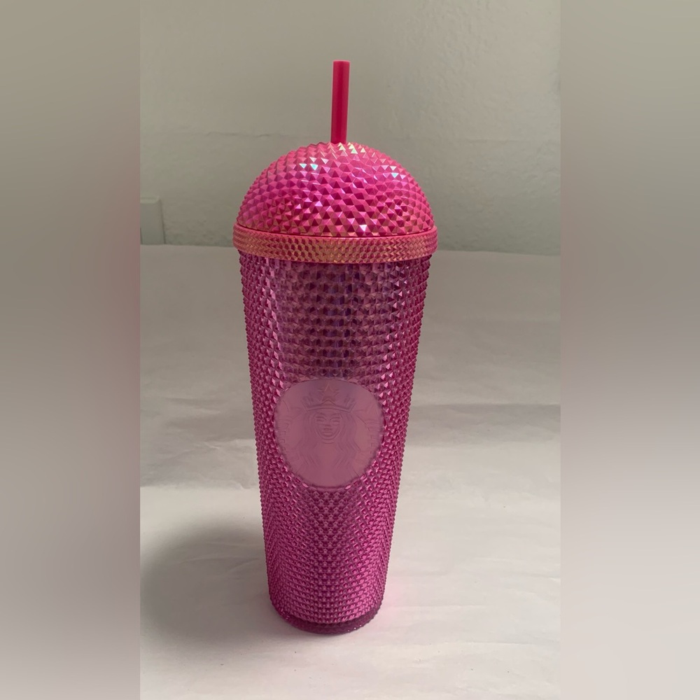 Starbucks Summer 2025 Iridescent Studded Pink 24oz Dome Tumbler With Straw